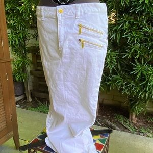 Upcycled Michael Kors white denim maxi skirt. Size 8.